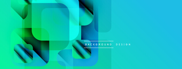Poster - Abstract geometric shapes overlap, creating vibrant turquoise gradients. Modern design elements suggest digital art, innovation, technology.