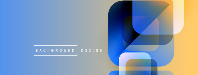 Poster - Abstract geometric shapes blend blue, orange hues. Gradient background creates modern visual effect. Minimalist design suitable for digital projects.