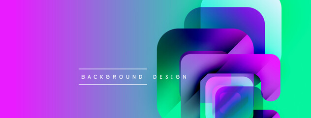 Poster - Vibrant abstract shapes overlap, creating dynamic gradient background. Purple, blue, green hues dominate composition. Modern design element.