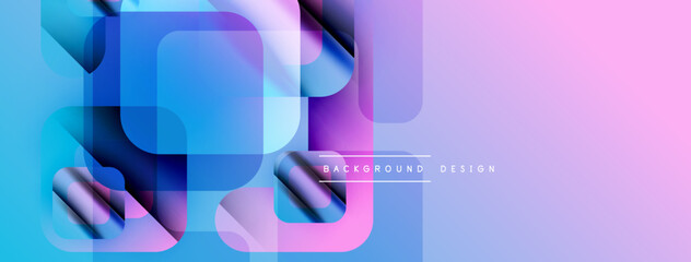 Poster - Abstract geometric shapes overlap, creating vibrant purple, blue gradients. Modern design elements suggest technology, innovation.