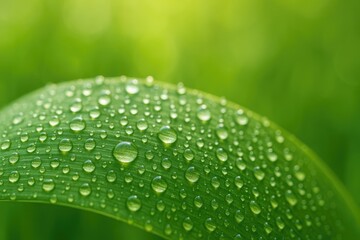 Poster - Dew-covered leaf against a natural scenery
