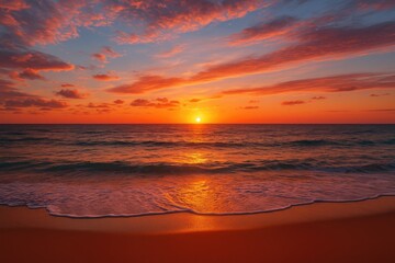Poster - Stunning hues and illumination during a sunset by the shoreline with a romantic ambiance