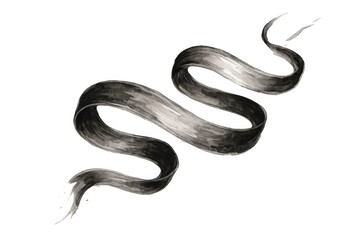 Poster - Sleek black watercolor ribbon curving smoothly, rendering fluid artistic movement against transparent backdrop