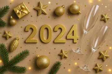 Poster - Festive New Year's Eve scene featuring numbers and holiday adornments from an overhead perspective