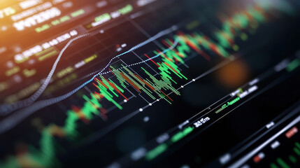 Poster - Stock market chart financial graph investment data digital screen green and red candlestick trading analysis economic growth business finance technology volatility