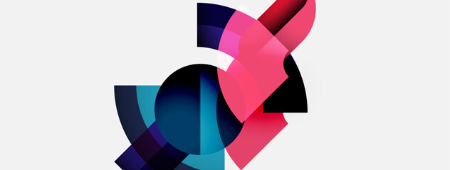 Poster - Abstract shapes overlap, creating dynamic composition. Pink, blue, black hues dominate white background. Modern design elements present.