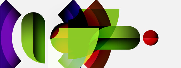 Aufkleber - Abstract colorful shapes overlap, creating dynamic composition. Bright hues blend, forming modern visual experience.