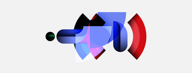 Aufkleber - Abstract shapes overlap, creating vibrant blue, red, pink hues. Minimalist design, modern aesthetic, clean background present.