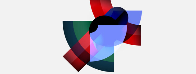 Aufkleber - Abstract composition. Overlapping colorful arcs create dynamic visual effect. White background emphasizes shapes, forms interplay.