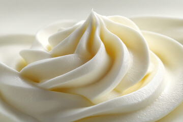 Poster - Macro shot of elegantly swirled, creamy white dessert topping, invitingly smooth and glossy. Light, airy, and decadent indulgence.
