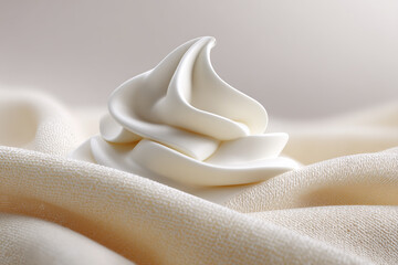 Poster - Swirl of soft, white confection resting on delicate, cream-colored fabric creates a visually appealing and elegant composition.