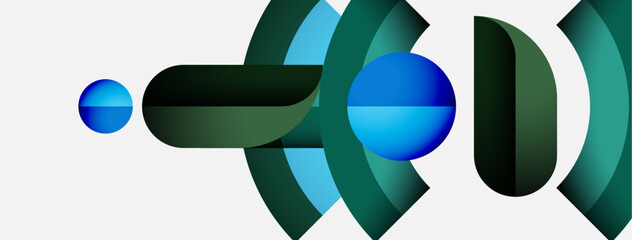 Poster - Abstract geometric shapes, blue green color scheme. Overlapping circles create dynamic visual effect. Minimalist design, modern aesthetic.