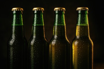 Aufkleber - Line of damp glass beer bottles against a dark backdrop