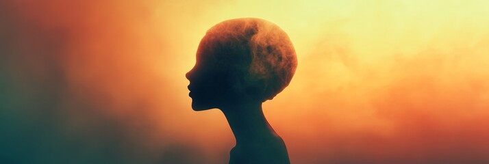 Poster - Silhouette of an alien revealing a vibrant universe within its head, embodying a surreal concept of extraterrestrial life and infinite cosmic possibilities