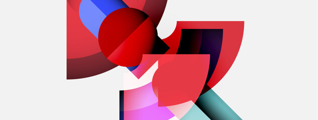 Poster - Abstract composition. Red, pink, blue shapes overlap. Minimalist design, modern aesthetic, clean background. Geometric forms create visual interest.