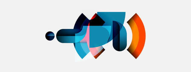 Poster - Abstract shapes overlap, creating dynamic visual composition. Colors blend, suggesting movement, energy, modern design aesthetic.