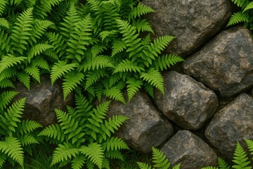 Poster - Vibrant Ferns Growing Among Stones