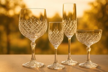 Poster - Set of elegant crystal glasses for wine, champagne, and aperitif occasions
