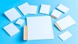 © hudan - Blue background stationery mockup; brochures, cards, flyers