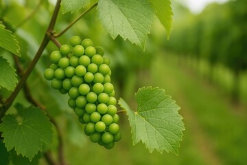 Aufkleber - Fresh young wine grapes ripening in the vineyard during early summer close-up of vine growth
