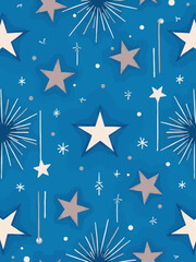Aufkleber - Seamless Christmas background illustration with blue and grey stars, white vertical lines and circles decoration