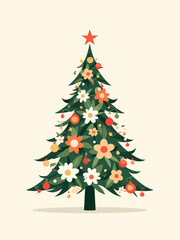 Aufkleber - Christmas tree filled with floral ornament isolated on light background