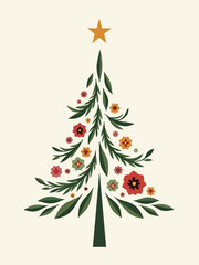Aufkleber - Christmas tree filled with floral ornament isolated on light background