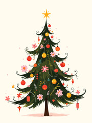 Aufkleber - Christmas tree filled with floral ornament isolated on light background