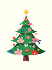 Aufkleber - Christmas tree filled with floral ornament isolated on light background