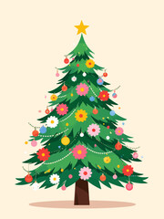 Aufkleber - Christmas tree filled with floral ornament isolated on light background