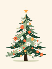 Aufkleber - Christmas tree filled with floral ornament isolated on light background