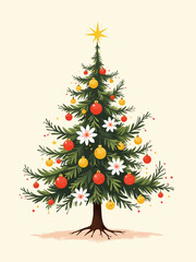 Aufkleber - Christmas tree filled with floral ornament isolated on light background