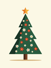 Aufkleber - Christmas tree filled with floral ornament isolated on light background