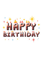 Aufkleber -  HAPPY BIRTHDAY text with blocky 8 bit font on white background