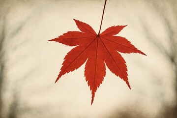 Poster - Vintage-inspired background with a softly focused red maple leaf