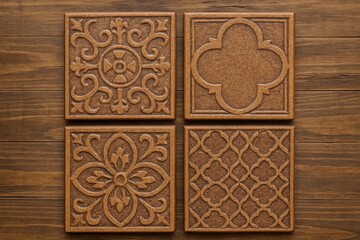 Poster - Earth-toned ceramic tile paired with a wooden workspace