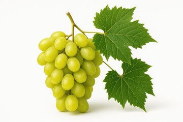 Aufkleber - Isolated green grapes accompanied by leaves on a white backdrop