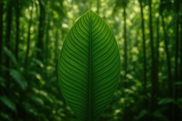 Poster - Lush jungle scene featuring a vibrant green leaf