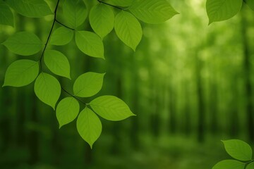 Poster - Lush foliage on a tree set against a forest backdrop