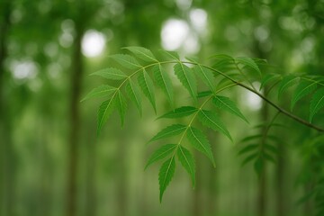 Aufkleber - Lush green neem foliage amidst dense woodland