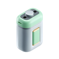 Poster - A modern, compact, two-tone device with a button and ports.