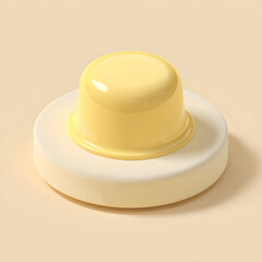 Poster - A stylized, minimalist depiction of a yellow pudding dessert on a white pedestal.
