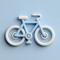 Fototapete - A stylized, 3D rendered bicycle icon in pastel blue and white against a light blue background.