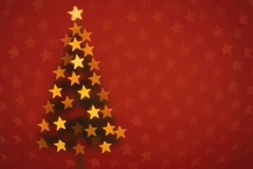 Poster - Out-of-focus holiday evergreen adorned with star-shaped bokeh lights