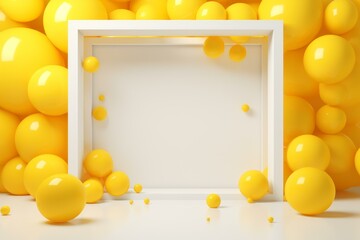 Aufkleber - Abstract composition with white frame surrounded by yellow spheres on a white background