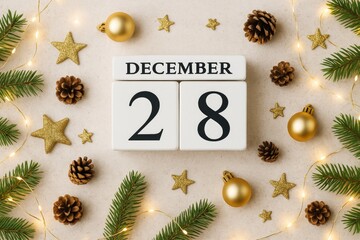 Wall Mural - Festive New Year's greeting card for December 28th celebration