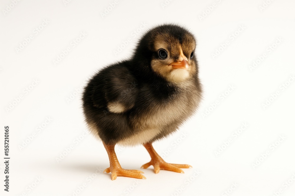 Adorable tiny chick standing alone on the ground