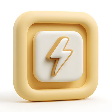 A 3D rendered icon featuring a lightning bolt symbol within a square.