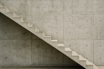 Poster - Side perspective of a concrete staircase adjacent to a concrete wall outside a structure