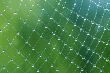 Poster - Morning close-up of dew-covered spider web with tiny droplets